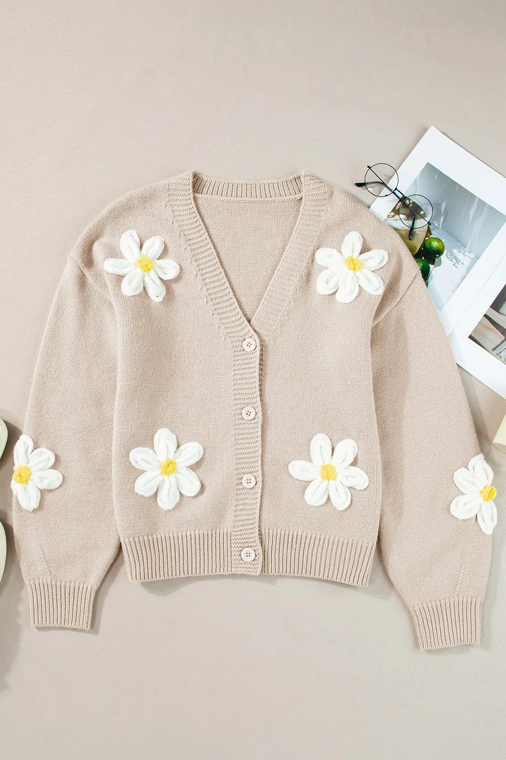 🌼 Chunky Flower Dropped Shoulder Long Sleeve Cardigan 🌼