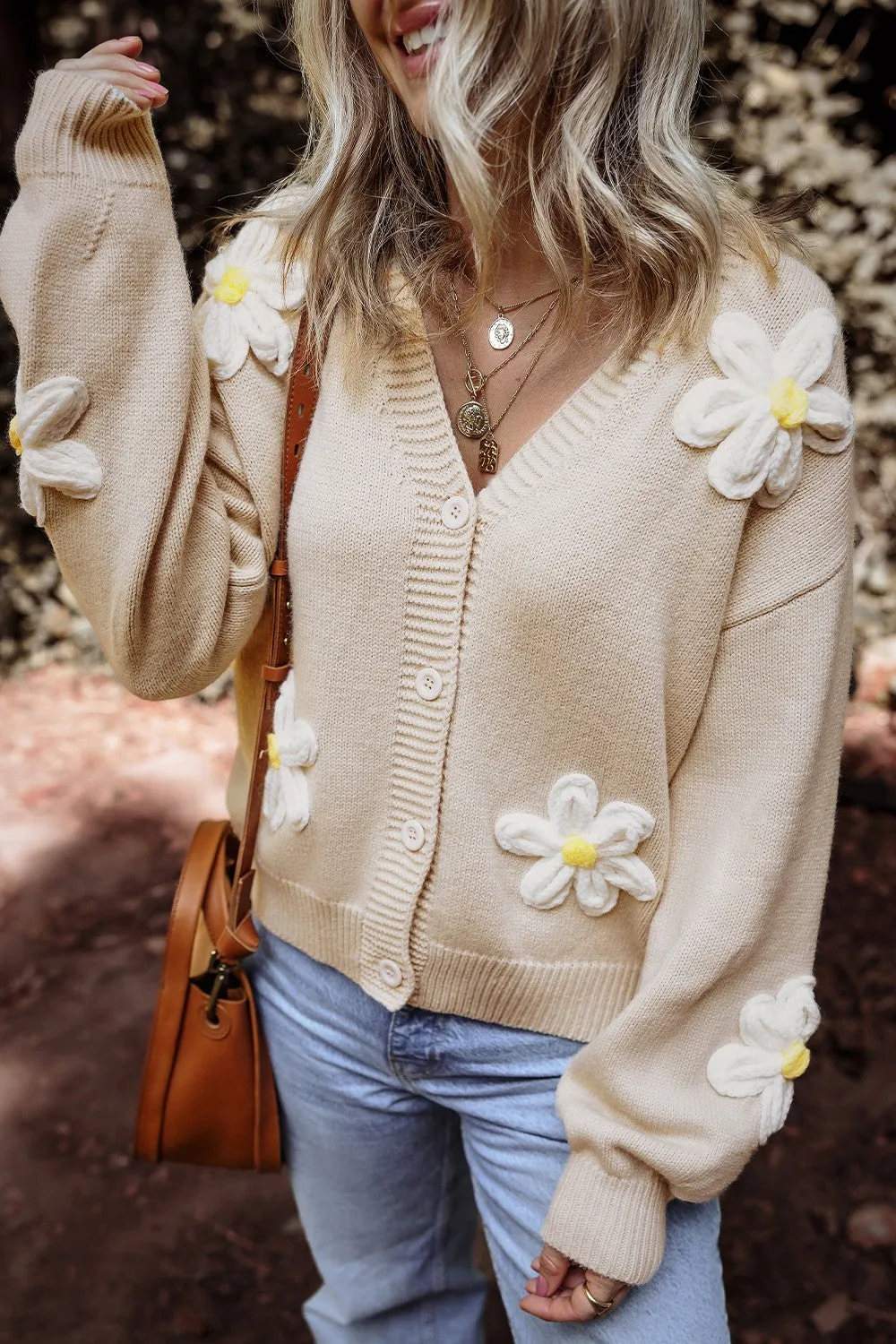 🌼 Chunky Flower Dropped Shoulder Long Sleeve Cardigan 🌼