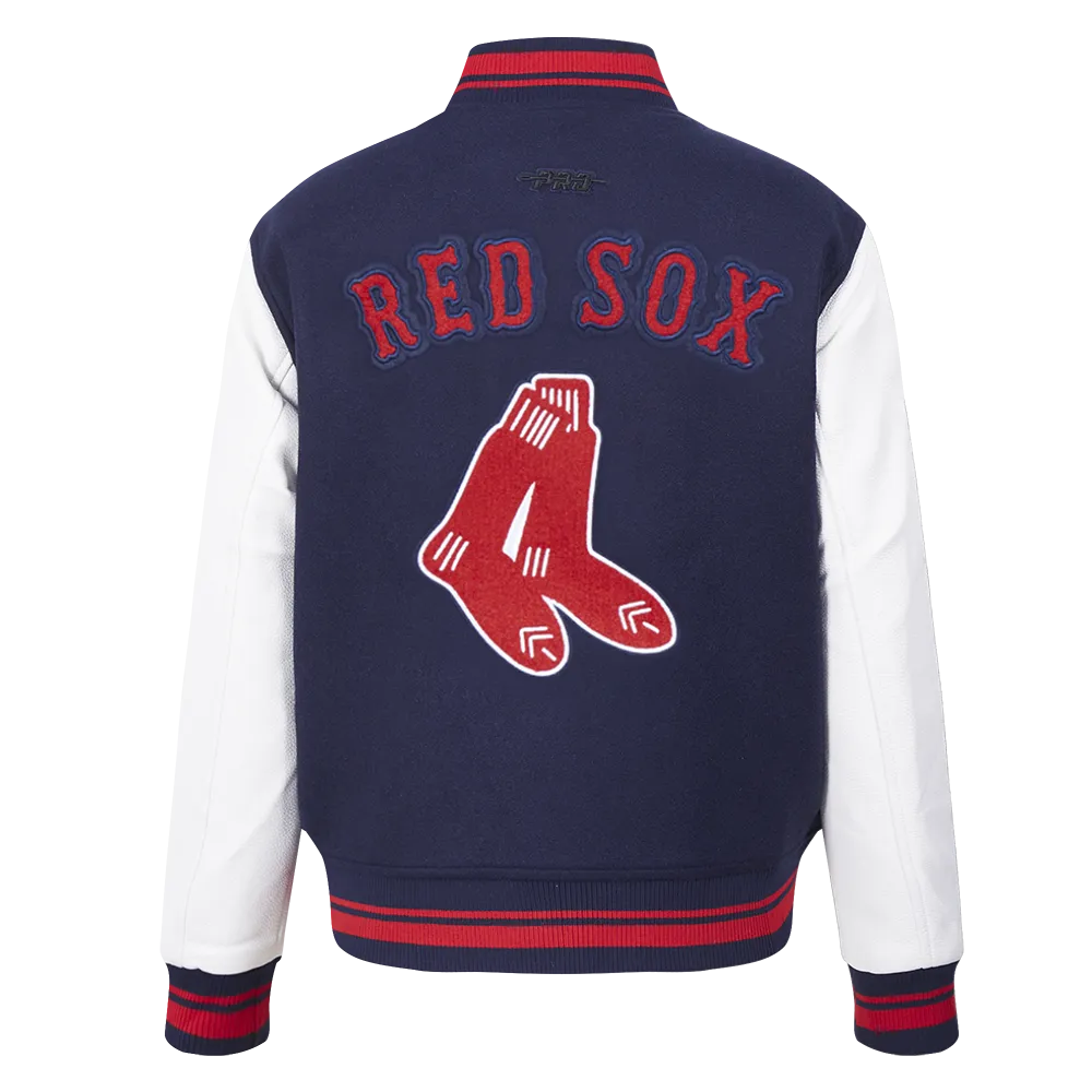 MLB BOSTON RED SOX RETRO CLASSIC WOMEN'S RIB WOOL VARSITY JACKET (MIDNIGHT NAVY/RED/MIDNIGHT NAVY)