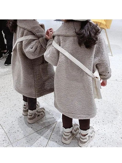 Winter Trendy Little Girl Solid Color Berber Fleece Jacket